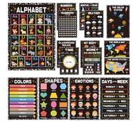 Black Classroom Educational Posters- Educational Learning Posters for Toddlers 1-3, Teacher Classroom Must Haves Supplies Essentials, ABC Alphabet & Number Learning Charts- 16pcs