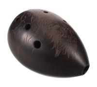 Black Clay Ocarina Flute, 8 Hole Traditional Chinese Wind Instrument | Hand Polished One Piece Build, Handcarved Dragon Motif, for Daily Practice and Group Learning