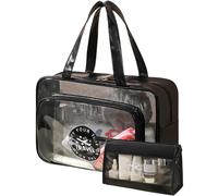 (Black) Clear Toiletry Bag - Wet/Dry Separation PVC Makeup Bags | Portable Toiletry Cosmetic Bags, Transparent Travel Makeup Cosmetic Bag, Clear Makeup