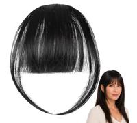 Black Clip-In Bangs with Wispy Side Pieces, Lightweight Invisible Fringe Hairpiece for Women, Natural-Looking Synthetic Hair Bangs, Face-Framing Curved Fringe with Secure Clips (black)