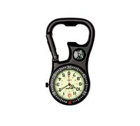 Black Clip-On Carabiner FOB Watch with Compass and Bottle Opener, Pocket Watch for Doctors Nurses Paramedics Chefs