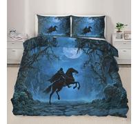 Black Cloak Rider Duvet Cover Super King Mystical Night Forest Comforter Set Dark Fantasy Knight Bedding Set Medieval Theme Duvet Cover Soft Microfiber for Bedroom