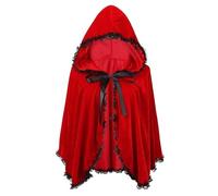 Black Cloak With Hood, Unisex Red Velvet Cape With Hood Short Lace Trim Medieval Cloak Victorian Hooded Capes Halloween Cosplay Costume