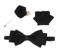 Black Cloth Bow Tie Lapel Pin Set for Groom Wedding
