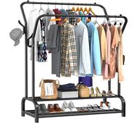 (Black) Clothes Rail, Heavy Duty Metal Coat Stand, Free Standing Clothes Rack Shoes Rack, Minimalism Double-Rail Clothing Sturdy Durable Garment Rack