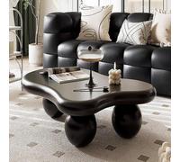 Black Cloud Shaped Coffee Table Irregular Coffee Table Cute Small Wooden Modern Center Tables with 3 Ball Legs for Bedroom Apartment, Living Room, Farmhouse,H120CM
