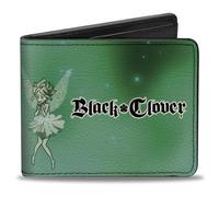 Black Clover Wallet, Bifold, Black Clover Yuno Grinberryall and Sylph Pose with Logo Green, Vegan Leather