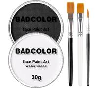 Black & Clown White Face Body Paint with 3Pcs Painting Brushes, Water Based SFX Makeup Palette for Adults, Non-Toxic Facepaint for Halloween, Cosplay, Costume & Theater