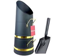 Black Coal Hod with Brass Handles Traditional Style Fire Side Fireplace Log Hod Heavy Duty Scuttle Bucket 22 Inches (Brass Handle Hod+Shovel)