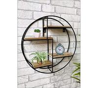 Black coated retro wire and wood wooden unit display shelf wall hanging home decor decoration shelves (ROUND WALL HANGING UNIT)