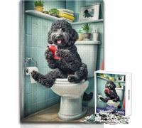 Black Cockapoo Bathroom 1000 Piece Jigsaw Puzzle for Teenagers Interactive Logical Thinking Game Ideal Memorable Occasion Gift Size 50x75cm