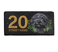 Black Cockapoo House Number Slate Custom Dog Gate Sign Personalised Name Street Door Plaque Cockerpoo KDS23