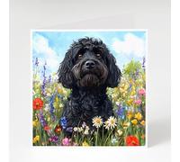 Black Cockapoo with wildflowers, Mother's Day or Birthday card for cockapoo Mums, Square, 148cm with envelope