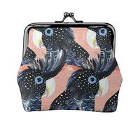 Black Cockatoo Australian Bird Galah Parrot Spot Women's Leather Coin Purse, Small Change Pouch with Kiss-Lock Clasp Closure Buckle Wallet for Girl Gift