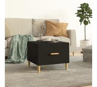Black Coffee Table 50x50x40cm Engineered Wood & Eucalyptus, Drawer Style