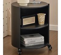 Black Coffee Table with Sto & Wheels Metal e 2 Tier Design Round Side Table 18.8" H × 14.9" L × 14.9" W for Living Room & Bedroom