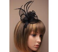 Black Coiled Looped Sinamay and Feathers Fascinator on a Narrow Satin Fabric Aliceband