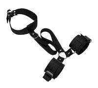 Black Collar and Cuff Restraint Play Set Wrists to Collar Cuffs BDSM Neck to Wrist Restraints Bondage Set Adult Roleplay Cosplay Set Durable Polyester SM Games Play Sex Toys for Couples by Magicnitz