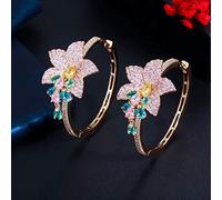 Black Color Purple Cubic Zirconia Crystal Round Big Dangle Drop Flower Charms Hoop Earrings For Women