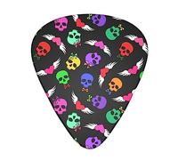 Black Colorful love hearts funny skulls Guitar Picks Complete Gift Set For Guitarist Celluloid Medium 12 Pack in Box Gift for Guitar Players Men and Women