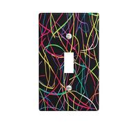 Black Colorful Modern Line Decorative Switch Cover 1 Gang Single Toggle, Abstract Contemporary Switchcover Wall Plate, Minimalist Electrical Faceplate for Bedroom Living Room Decor