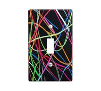 Black Colorful Modern Line Decorative Switch Cover 1 Gang Single Toggle, Abstract Contemporary Wall Plate Cover, Standard Size, Minimalist Electrical Faceplate for Bedroom Living Room Decor