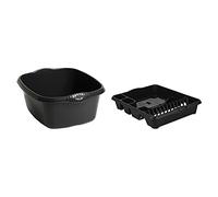 Black Colour | Large Capacity Dish Drainer Rack & 39cm Rectangular Washing Up Bowl | Durable & Lightweight | Easy to Clean | deal for Washing, Draining, and Organising