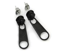 Black Coloured Metal Zipper Stud Earrings/25mm Long