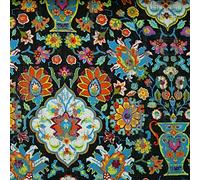 Black Colourful African Kalamkari Batik Vintage Printed 100% Cotton Canvas Fabric 56" 4764 (1 Metre)
