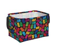 Black Colourful Domino Tiles Foldable Rectangular Storage Basket | Open-Top Design With Two Handles And A Flexible Plastic Rim.