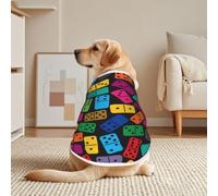 Black Colourful Domino Tiles Mesh T-Shirt For Large Pets | Breathable Mesh With A Pullover Design, Short Sleeves, And White Trim.