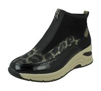 (Black Combi -00, UK 7.5) Ladies Rieker Wedge Heel Casual Front Zip Trainer Boots N9362