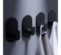 Black Command Hooks, 4 Pack Self Adhesive Wall Hooks for Hanging Coats, Towels, and Robes, Matte Stainless Steel, No Drill