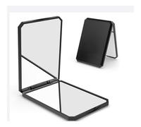 Black Compact Foldable Travel Vanity Mirror 2-Pack with Double-Sided Magnifying Design - Portable A-Frame Stand for Hands-Free Makeup Application and Touch-Ups in Handbags