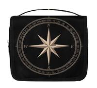 Black Compass Rose Hanging Toiletry Bag Travel Wash Bag Cosmetic Makeup Accessories Organizer Waterproof Shower Bag Beauty Pouch for Women Girls Kids Gift
