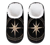 Black Compass Rose Slipper for Women Men Travel Slippers Foldable Indoor Plush Lining Slip on House Slippers Memory Foam Warm Home Sock Shoes M