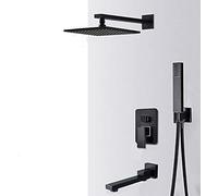 Black Concealed Shower Faucets Set 16 Inch Brass Rainfall Shower Head Single Handle Mixer Tap Bathroom Shower