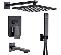 Black Concealed Shower Faucets Set 8 Inch Brass Rainfall Shower Head Single Handle Mixer Tap Bathroom Shower Interesting