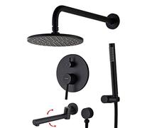 Black Concealed Shower Kit 10 in Rainfall Shower Head Mixer Shower Set Hose Pipe-A