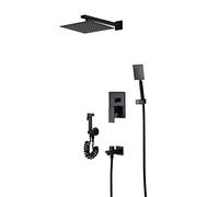 Black Concealed Shower Set, in-Wall Pre-Embedded Hot and Cold Brass Control Valve 10 Inch Ultra-Thin Top Spray with Hand and Gun