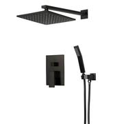 Black Concealed Shower System Rain Waterfall Bathroom Embedded Shower Faucet Set with Tub Spout(AZLY-Black)
