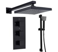 Black Concealed Thermostatic Shower Set with Valve, Head & Rail