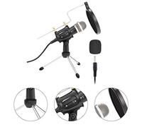 Black Condenser Microphone Stand Set for Karaoke and Live Broadcasting | Adjustable Holder, Portable, Abs with Electronic Components for Musical Instrument Use
