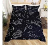 Black Constellation Comforter Cover Astrology Bed Set, Psychedelic Galaxy Duvet Cover Single Glitter Stars Bedding Sets, Horoscope Zodiac Bedspread Cover Trippy Celestial Nebula Decor, 2Pcs