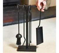 Black Contemporary Loop Handle Four Piece Fireplace Accessories Companion Set - Fireside Tools with Poker, Tongs, Brush - Elegant and Functional Fireside Companion Set for Fire Log Burner