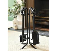 Black Contemporary "Quad Stand" Four Piece Fireplace Accessories Companion Set - Fireside Tools with Poker, Tongs, Brush and Pan - Elegant and Functional Fireside Companion Set for Fire Log Burner