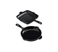 Cooks Professional 2 Piece Cast Iron Frying Pan & Skillet Set | Heavy-Duty Cooking Pans with Enamel Interior | Oven Safe to 260°C, Induction & All Hob Compatible | PFAS, PFOA & PTFE-Free | Black