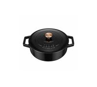 Cooks Professional 28cm Cast Iron Shallow Casserole Dish 4.3L with Lid & Handles | Colourful Modern Enamelled Cooking Pan Pot | Suitable For All Hobs Inc Induction | Oven & Grill Safe | Matt Black