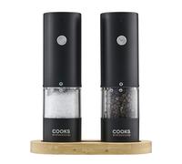 Cooks Professional Rechargeable Salt and Pepper Mill Set with Bamboo Base | Stainless Steel Seasoning Grinder with USB-C Charging, Adjustable Grind, One Button Operation | Black