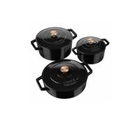(Black) Cooks Professional Set of 3 Cast Iron Casserole | 20cm, 26cm and 28cm